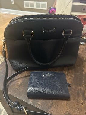 kate spade Black Pebbled Leather Satchel with Matching Wallet